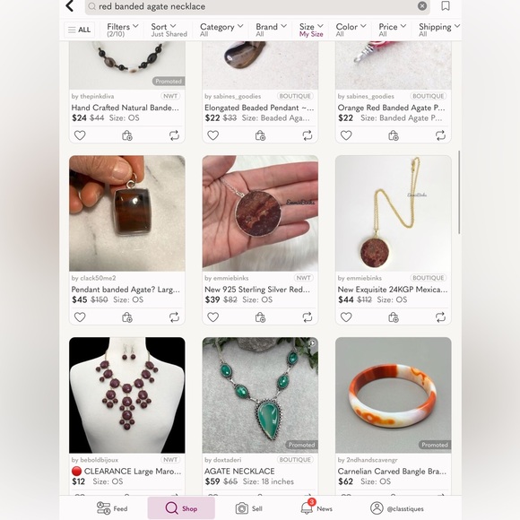 Vintage Red Banded Agate Necklace 10 1/2” Length - Picture 3 of 16